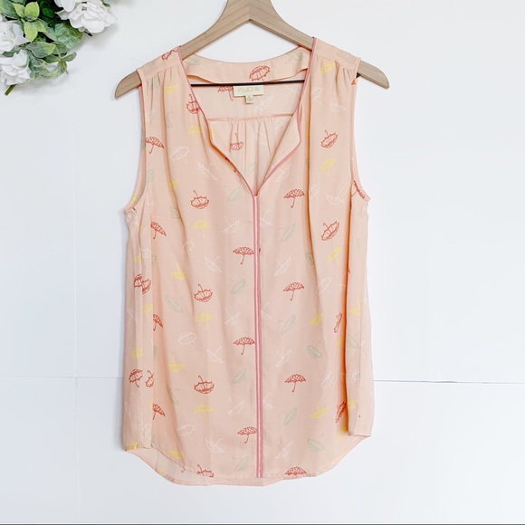 Modcloth Tops - Modcloth Umbrella Print Peach Sleeveless Blouse
